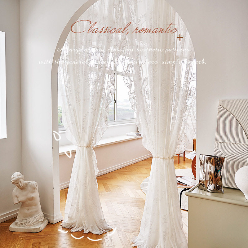 优选法式田园蕾丝纱纱帘洛可可阳台飘窗卧室隔断纱幔窗纱白纱成品