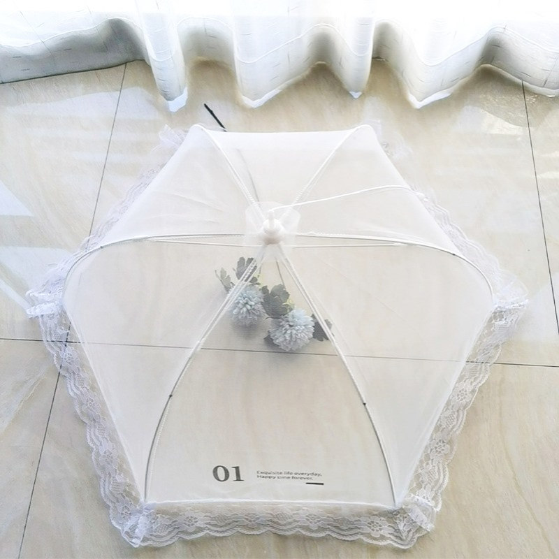 现货大号圆形餐桌罩子可折叠悬挂网纱印花家用食物罩方形菜罩批发