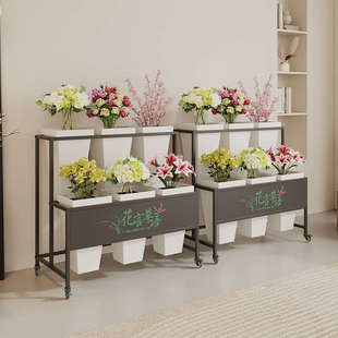 可移动带广告板阶梯多层花店方桶铁艺鲜花架子花店花桶展示架花架