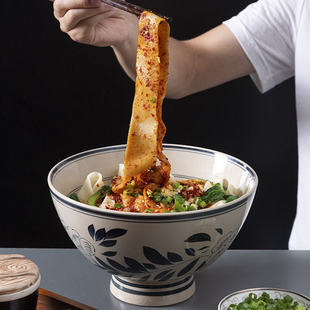 批发陶瓷吃面深款碗 老关中大老碗商用大号陕西裤带油泼面碗