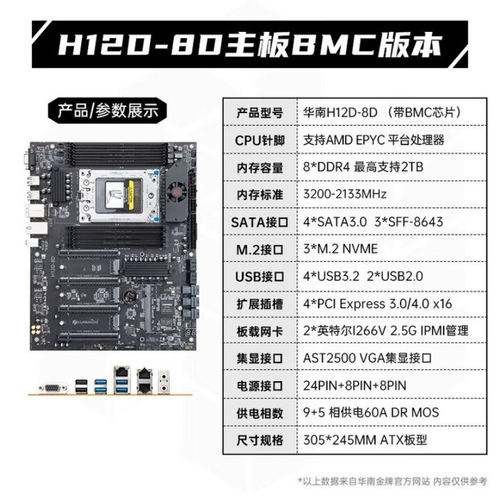华南金牌H12D-8D EPYC服务器主板EPYC7002/7003系列处理器(含BMC)