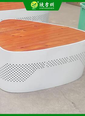 创意现代简约户外小区广场景区不锈钢防腐松木园林椅公园椅坐凳