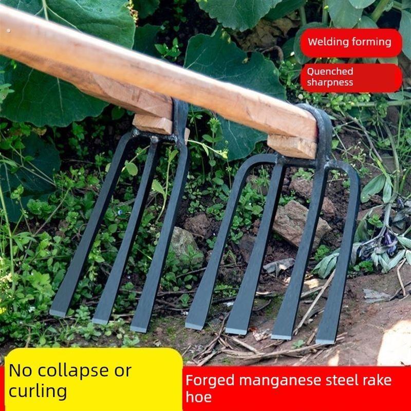 采购产品钉耙铁耙钢爬抓钩农具三齿四齿耙园艺翻土松土耙蔬菜捕获