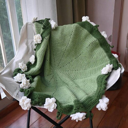奶白绿色茉莉花毯材料包diy