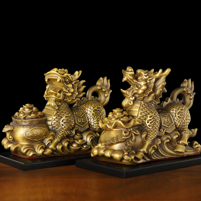 2025黄铜麒麟一对聚宝盆旺财麒麟金属工艺品家居装饰品聚财铜摆件,家居饰品,装饰摆件,淘宝优惠券,粉丝福利购,淘宝优惠卷