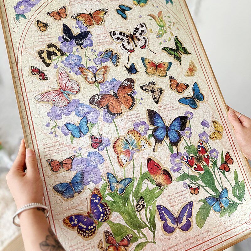 杰艺金属简约窄边猫的天空之城碟语生花1000片75x50拼图裱框 挂墙