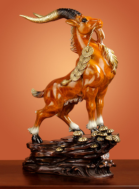 精选《领头羊》招财摆件大号纯铜生肖羊工艺品三羊开泰办公室风水