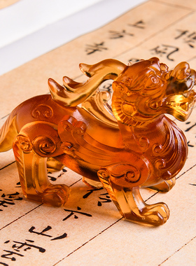 精选高档古法琉璃麒麟摆件  小号招财貔貅大象如意家居客厅水晶装