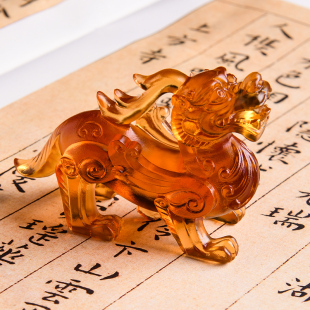 精选高档古法琉璃麒麟摆件  小号招财貔貅大象如意家居客厅水晶装
