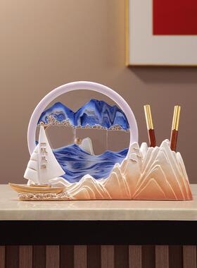 现代简约创意流沙画一帆风顺笔筒摆件办公室装饰毕业季送老师礼物