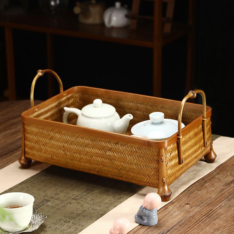 精品大漆竹编竹篮手提篮干果筐水果篮茶具茶杯筐桌面收纳筐包邮