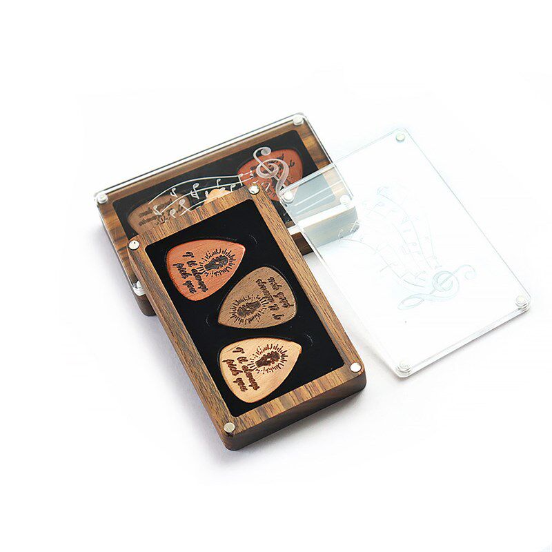 胡桃木吉他拨片盒实木薄片底座套装吉他拨片电吉他通用实木片礼品