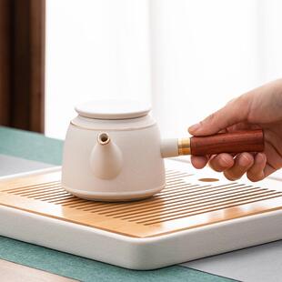 家用单个泡茶壶玻璃冲茶器茶杯 一品仟堂陶瓷侧把单壶功夫茶具套装