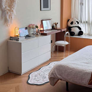 E家魅力奶油风翻盖梳妆台翻盖斗柜收纳柜一体床尾全实木斗化妆桌