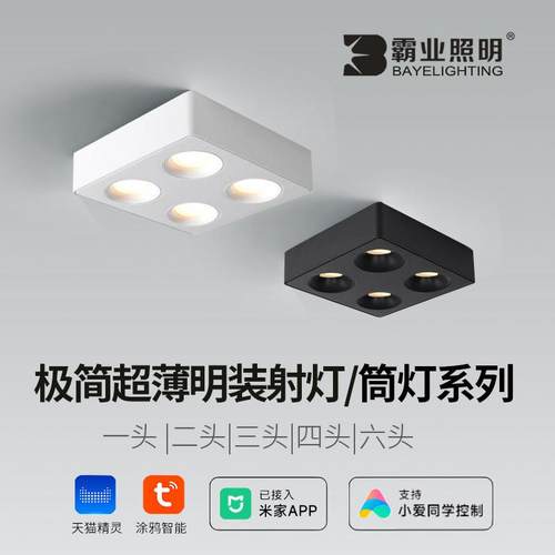 超薄明装筒灯斗胆灯客厅卧室防眩智能涂鸦四头无主射灯