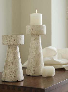 栗石侘寂风天然洞石烛台摆件中古高级感样板间餐厅民宿蜡烛台摆件