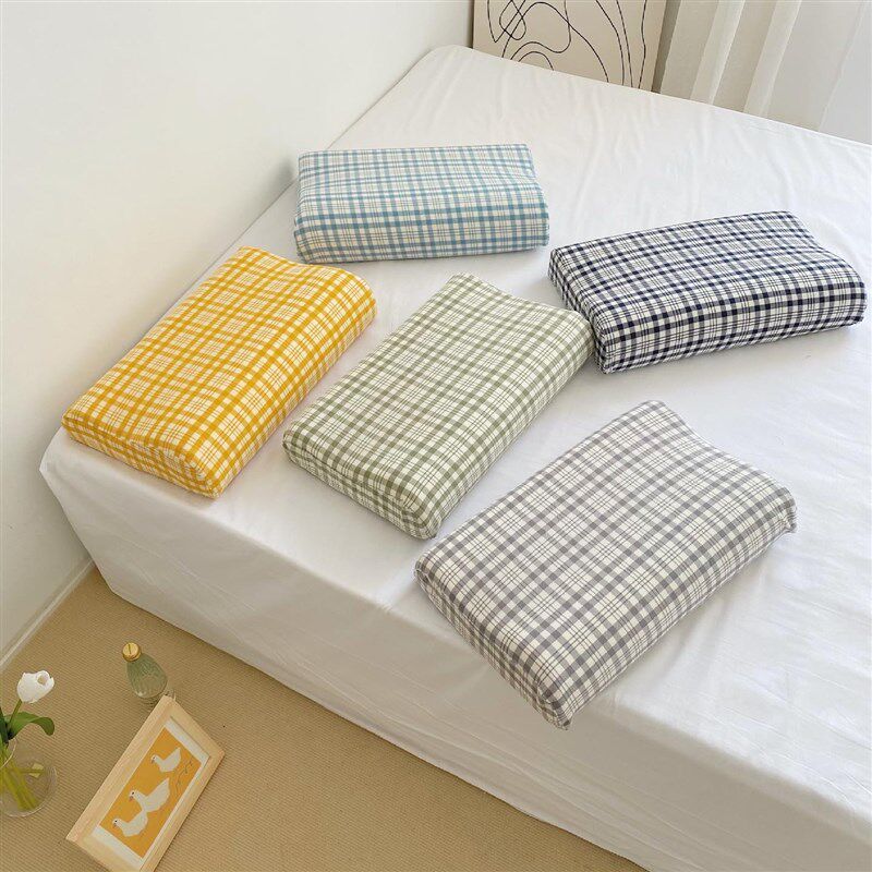 手账格子 色织水洗棉枕套枕罩全棉乳胶定型立体枕芯枕头套 可定做