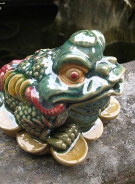 精选假山盆景古典招财喷水金蟾流水神蛙造景工艺陶瓷家居动物风水