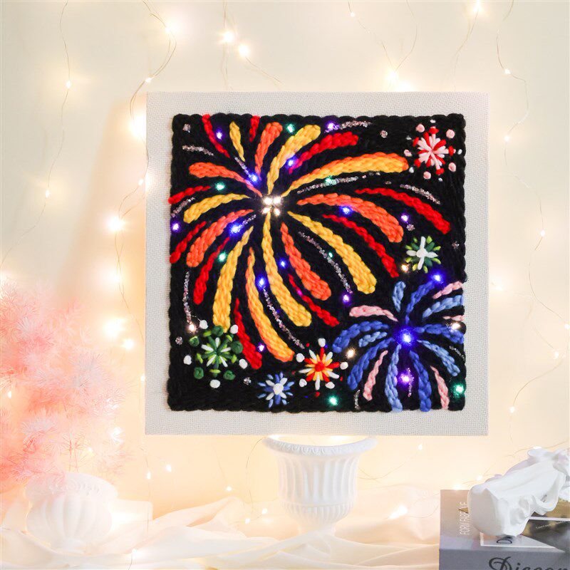 喜物语烟花戳戳绣手工diy材料包毛线刺绣客厅装饰摆件挂画戳戳乐