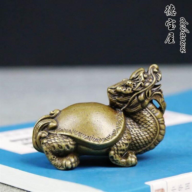 纯铜实心长寿龙龟霸下赑屃玄武茶宠手把摆件桌面镇纸书房怀旧创意