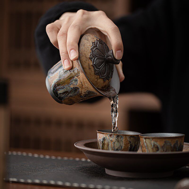 蕴华堂 蜜蜡釉一壶二杯茶具套装复古陶瓷茶壶盖碗功夫茶具礼盒装