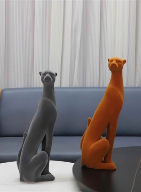 精选现代简约植绒金钱豹动物摆件客厅玄关办公室样板房家居轻奢装