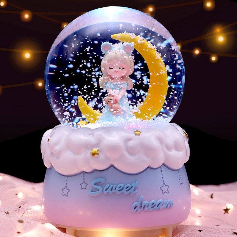 梦幻月亮公主水晶球音乐盒八音盒发光飘雪儿童女生日礼物女孩女童