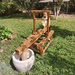 特大号打糍粑石臼木架脚踏年糕工具石臼木槌辣椒木锤艾绒老式体验