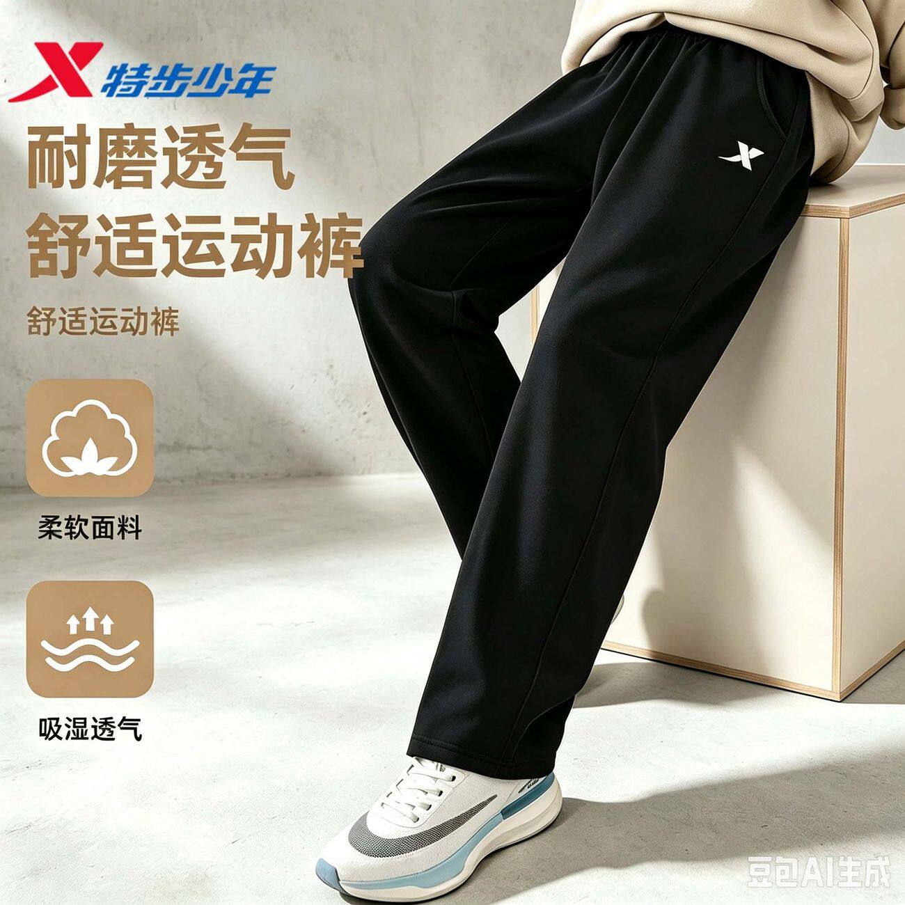 特步男童直筒秋冬运动卫裤百搭