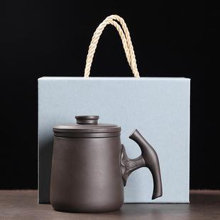 紫砂办公杯茶水分离带盖过滤杯罐组合大容量紫砂泡茶杯礼盒可雕刻