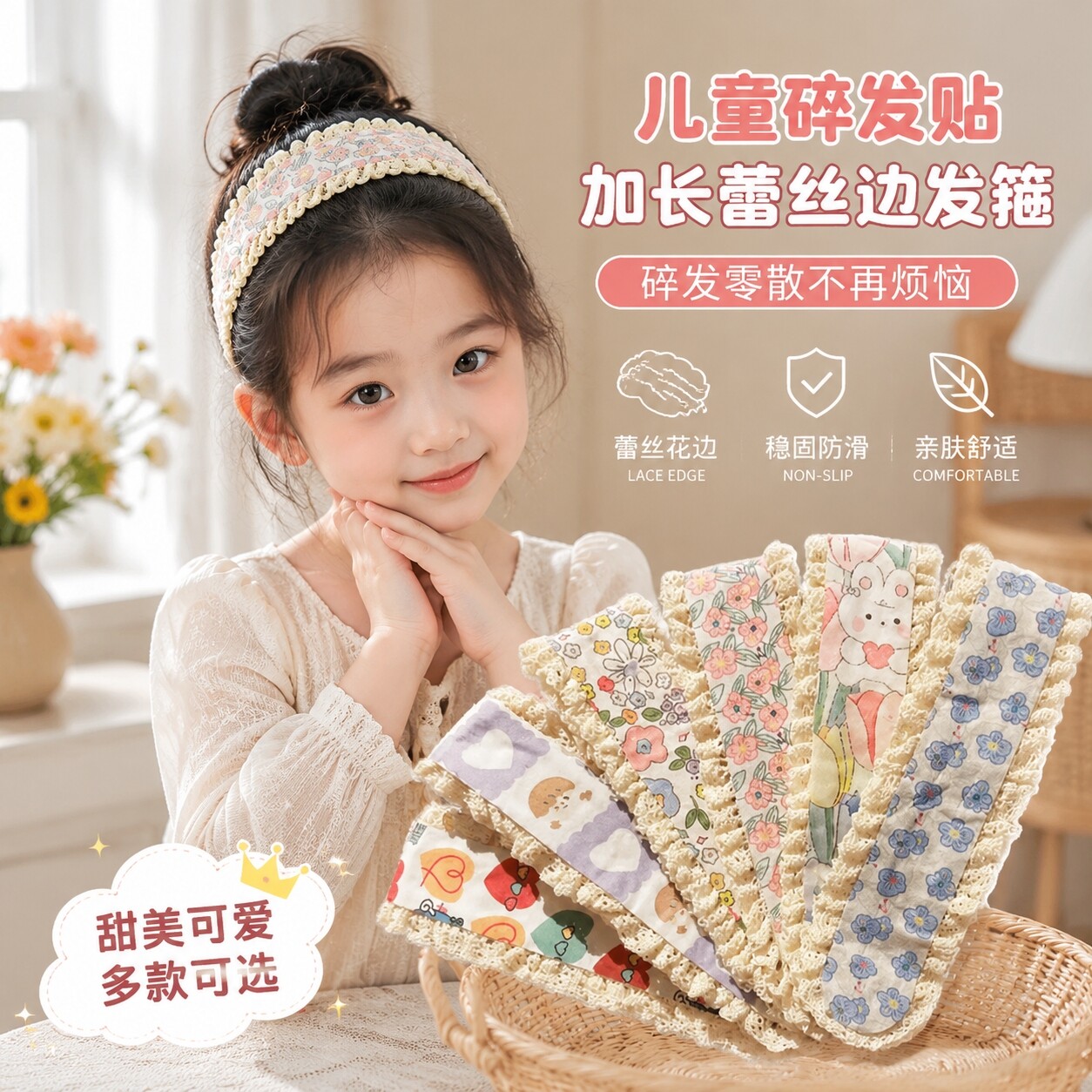 可爱魔术贴头发贴蕾丝宽边发带发箍女儿童碎发刘海贴头箍头饰发卡