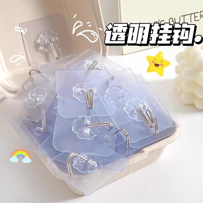 Strong Adhesive Hooks, No-Drill, Transparent, Traceless Sticky Hooks for Kitchen Doors, Bathroom Walls, Heavy-Duty Hanging Hooks