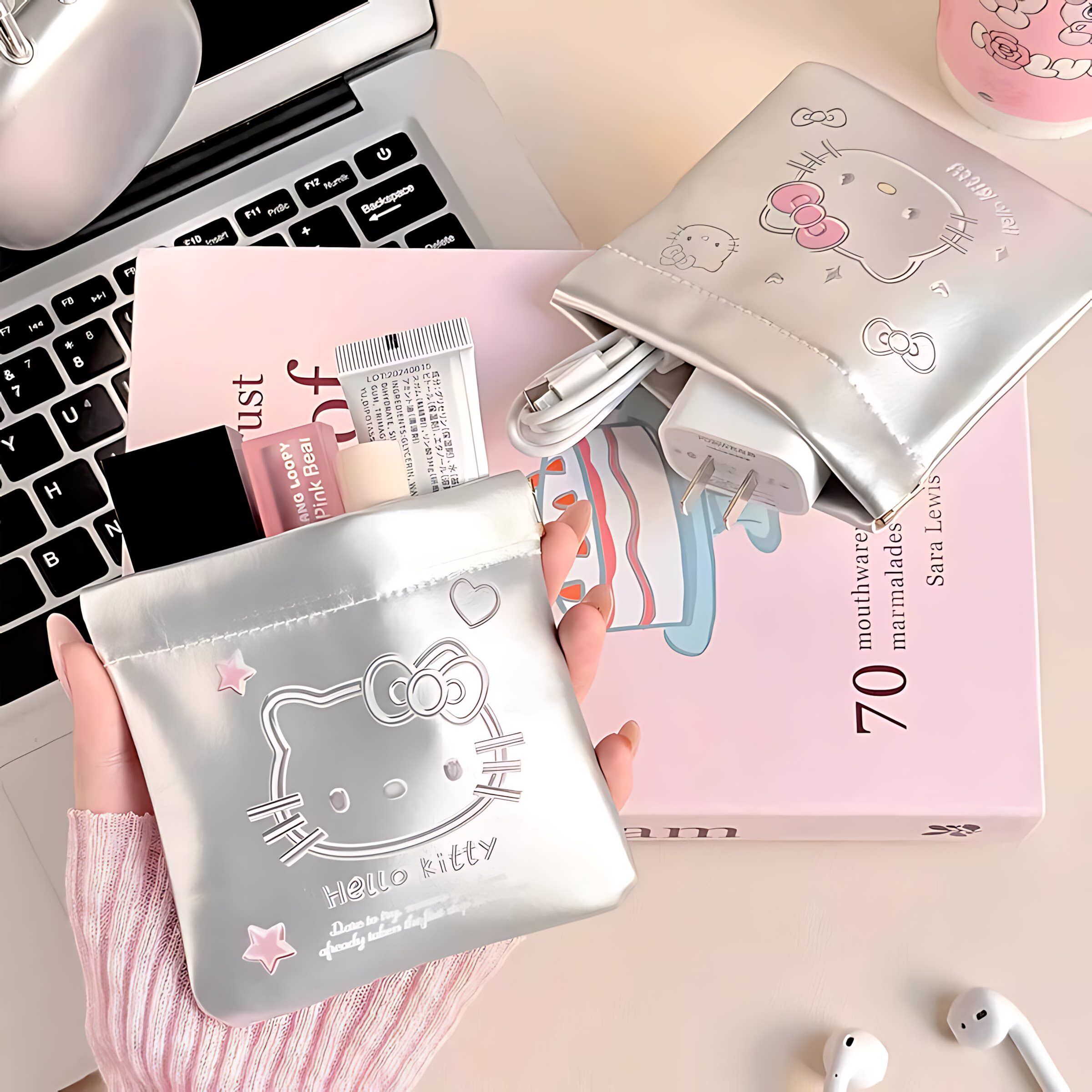 自动闭合弹片 数据线收纳包/盒/袋 u盘蓝牙耳机充电器 口红化妆包