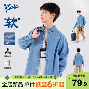 男孩衬衣青少年上衣长袖 新款 衣服 儿童牛仔外套春季 Bluem男童衬衫