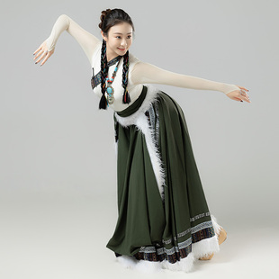 藏族舞蹈演出服装 民族风练功服艺考学生考级练习半身裙表演大摆裙