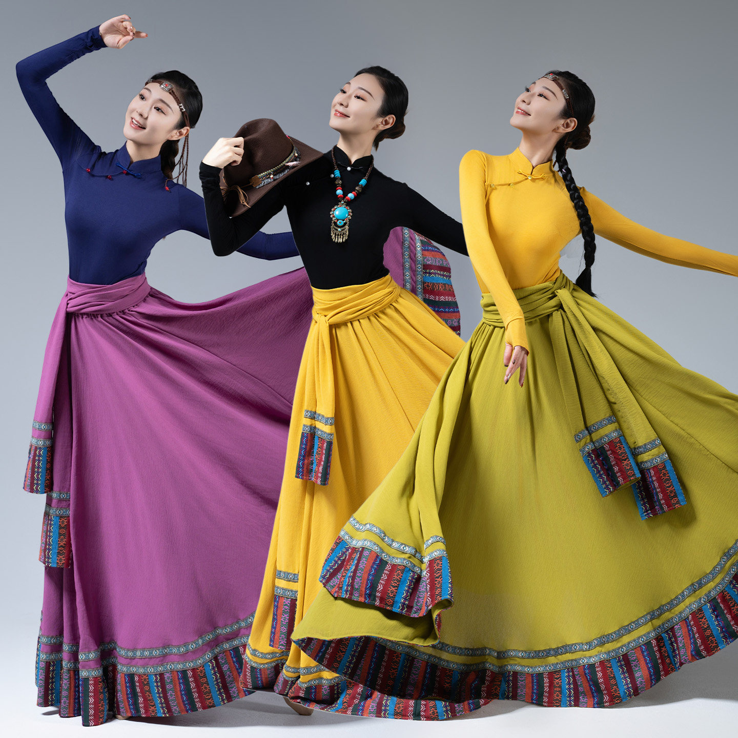 民族舞蹈藏族舞蹈服新款女艺考形体服大摆裙练功服少数民族演出服