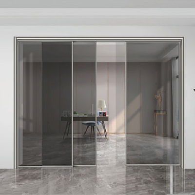 四联动推拉门厨房玻璃隔断钛镁铝合金阳台门卫生间油砂三联动移门