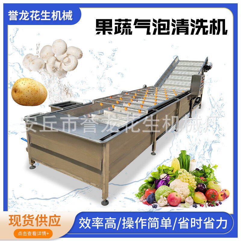 不锈钢花生果清洗机蔬菜水果茄子土豆去杂连续式气泡清洗流水线