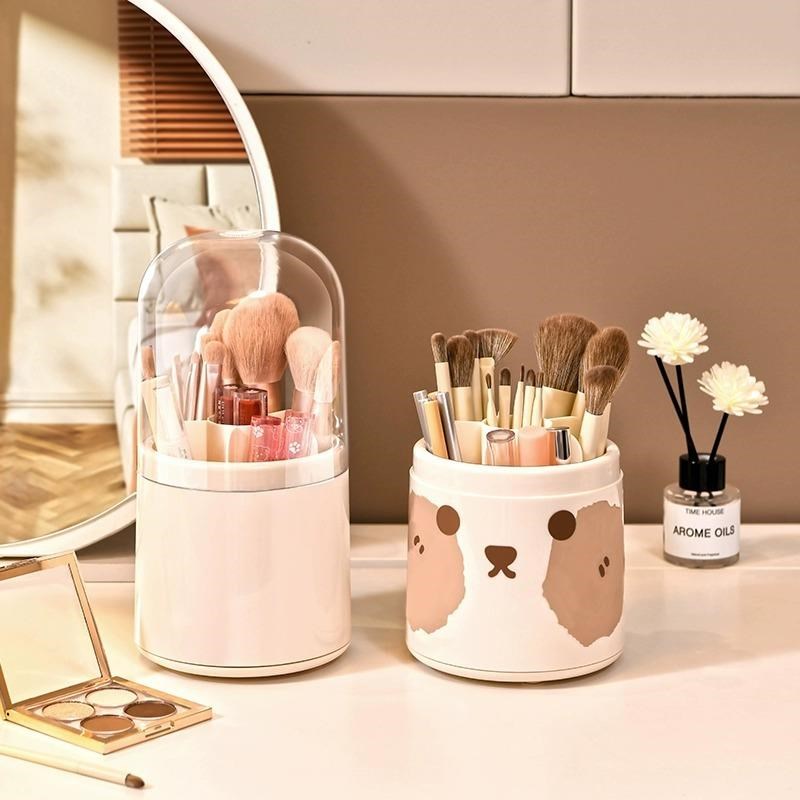 化妆品收纳盒防尘旋转化妆刷收纳筒梳妆台桌面口红眼影分格置物架
