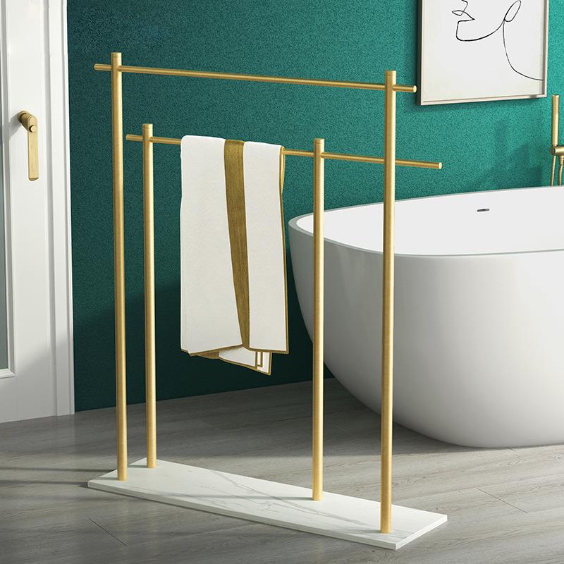 北欧黑白色大理石毛巾架落地式毛巾挂杆浴室浴巾收纳置物架晾衣架