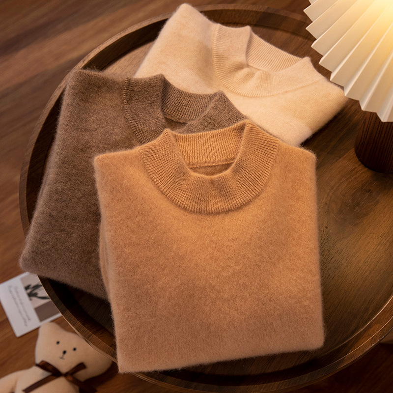 儿童羊毛绒秋冬新款半高领纯色套头软糯打底针织毛衣 男童羊毛衫