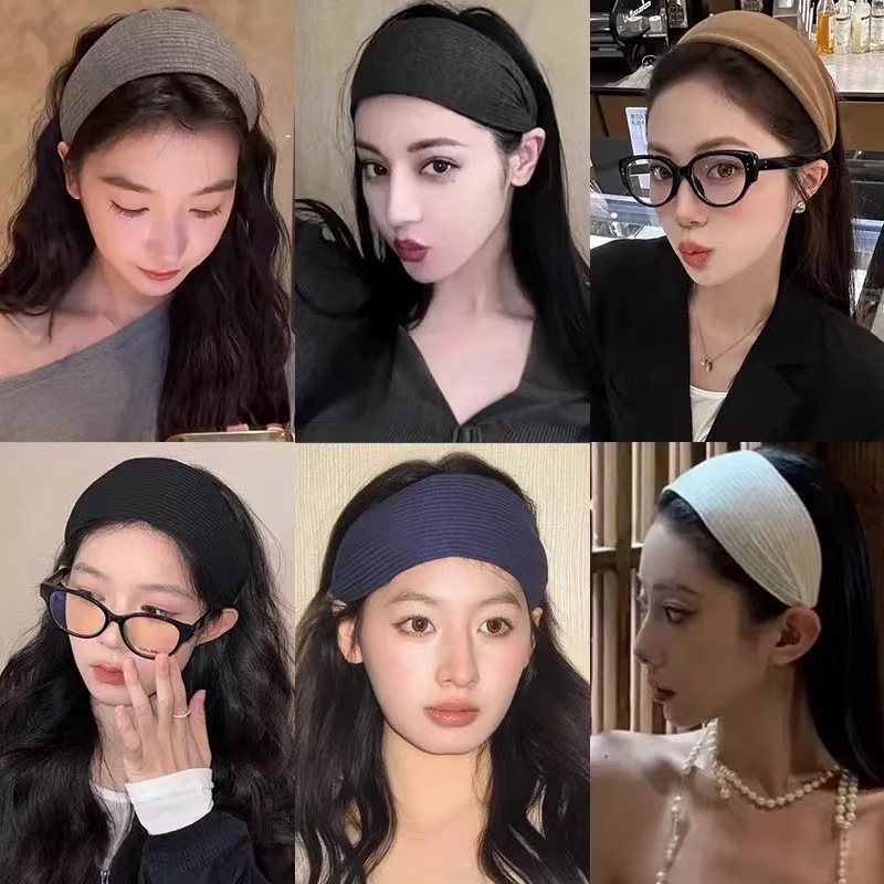 易梦玲法式灰色宽边发箍女运动发带高颅顶显脸小针织发卡头箍