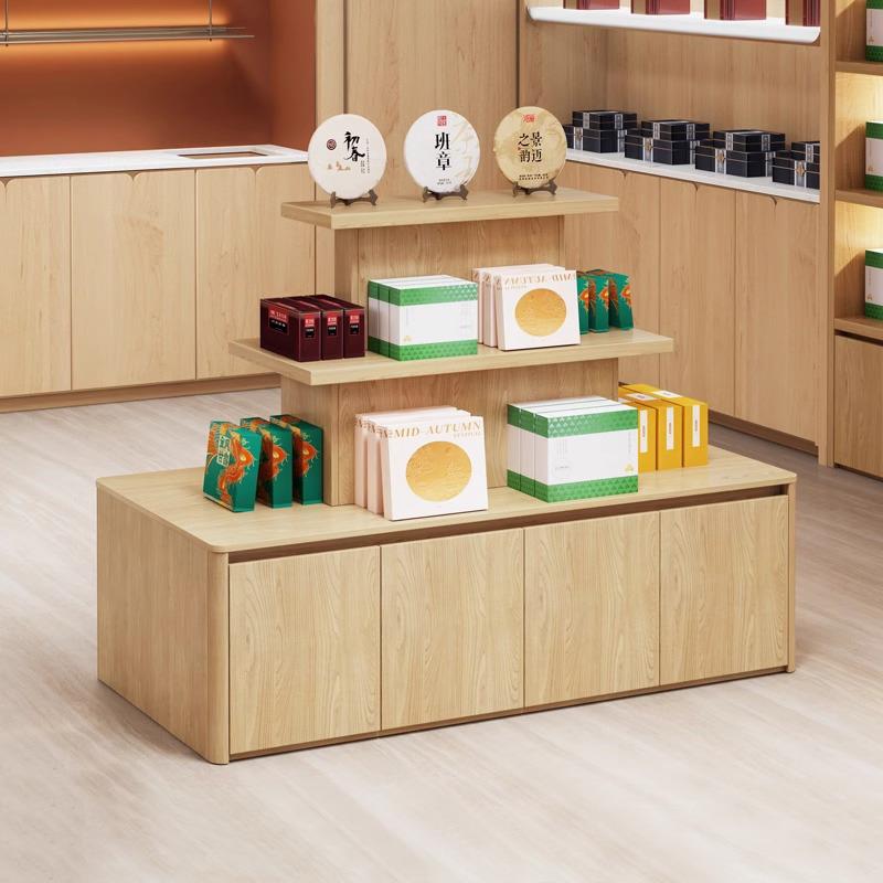 需定制实木双面茶叶柜中岛台茶叶店礼品展柜展示台农产品陈列货架