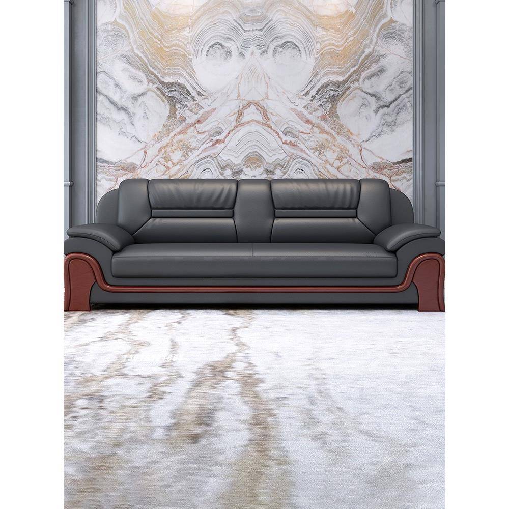 需定制办公沙发简约商务洽谈公司接待老板办公室真皮三人位实木茶