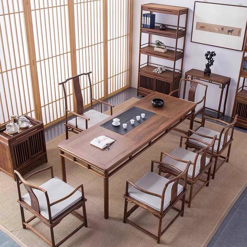 需定制新中式老榆木茶桌禅意功夫茶台家用会客室茶台实木泡茶桌椅