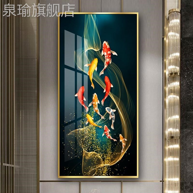网红中式五福临葫芦九鱼新图进屋玄关装饰画门竖版餐厅走廊挂画墙
