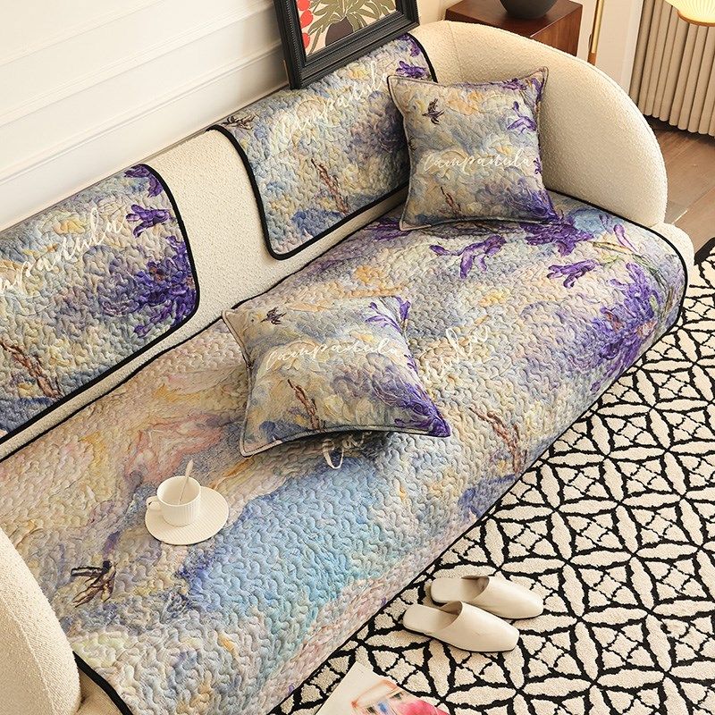 轻法式复古油画沙发垫四季通用防滑防猫抓坐垫套加厚轻奢盖布巾罩,居家布艺,沙发垫,淘宝优惠券,粉丝福利购,淘宝优惠卷