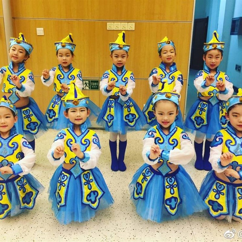 少儿演出服儿童表演服民族蒙族女童筷子舞蹈服幼儿蒙古舞服装纱裙
