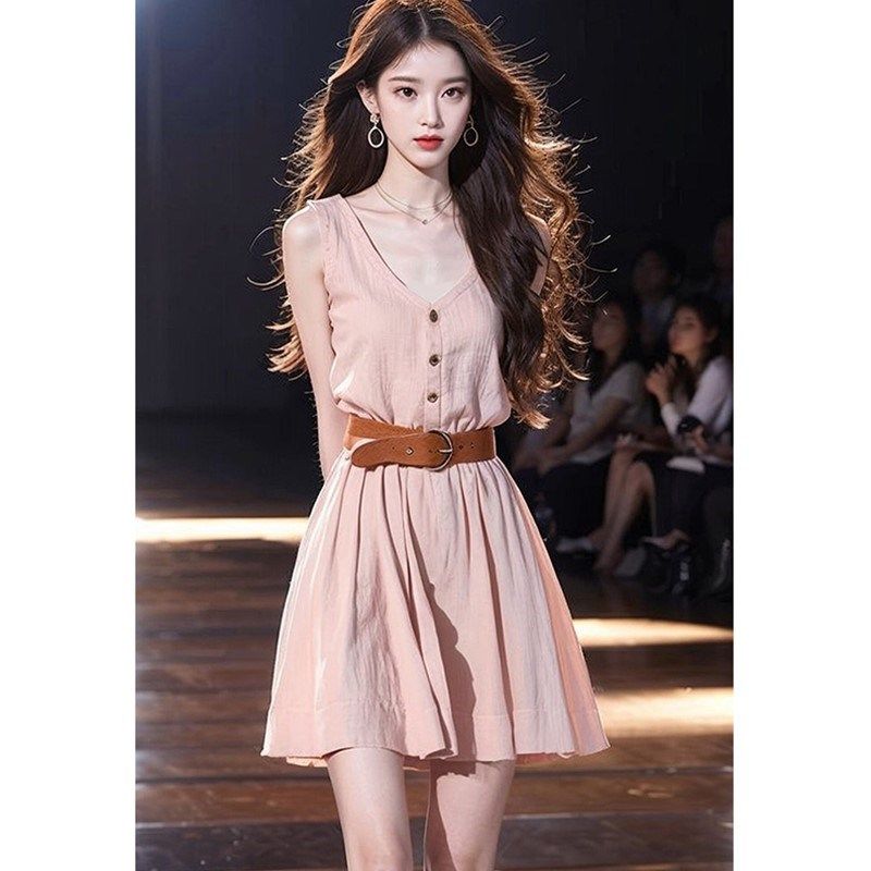 法式茶歇小个子V领背心裙子夏季新款设计感收腰显瘦无袖连衣裙女,女装/女士精品,大码内搭,淘宝优惠券,粉丝福利购,淘宝优惠卷