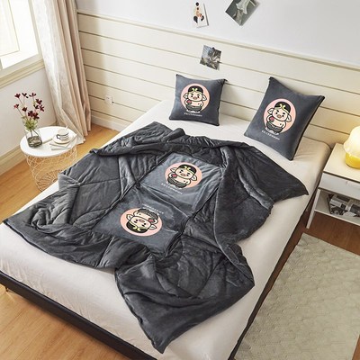 卡通加绒抱枕被子二合一两用珊瑚绒办公室午睡毯车载抱枕被可定制